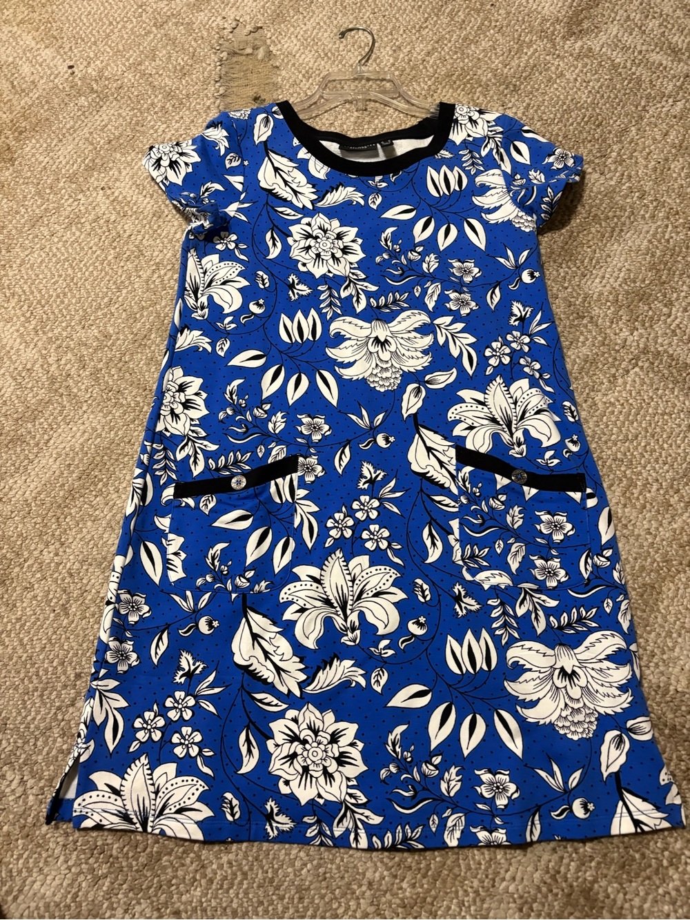 Susan Graver Royal Blue Floral A-Line Kids Dress with Pockets